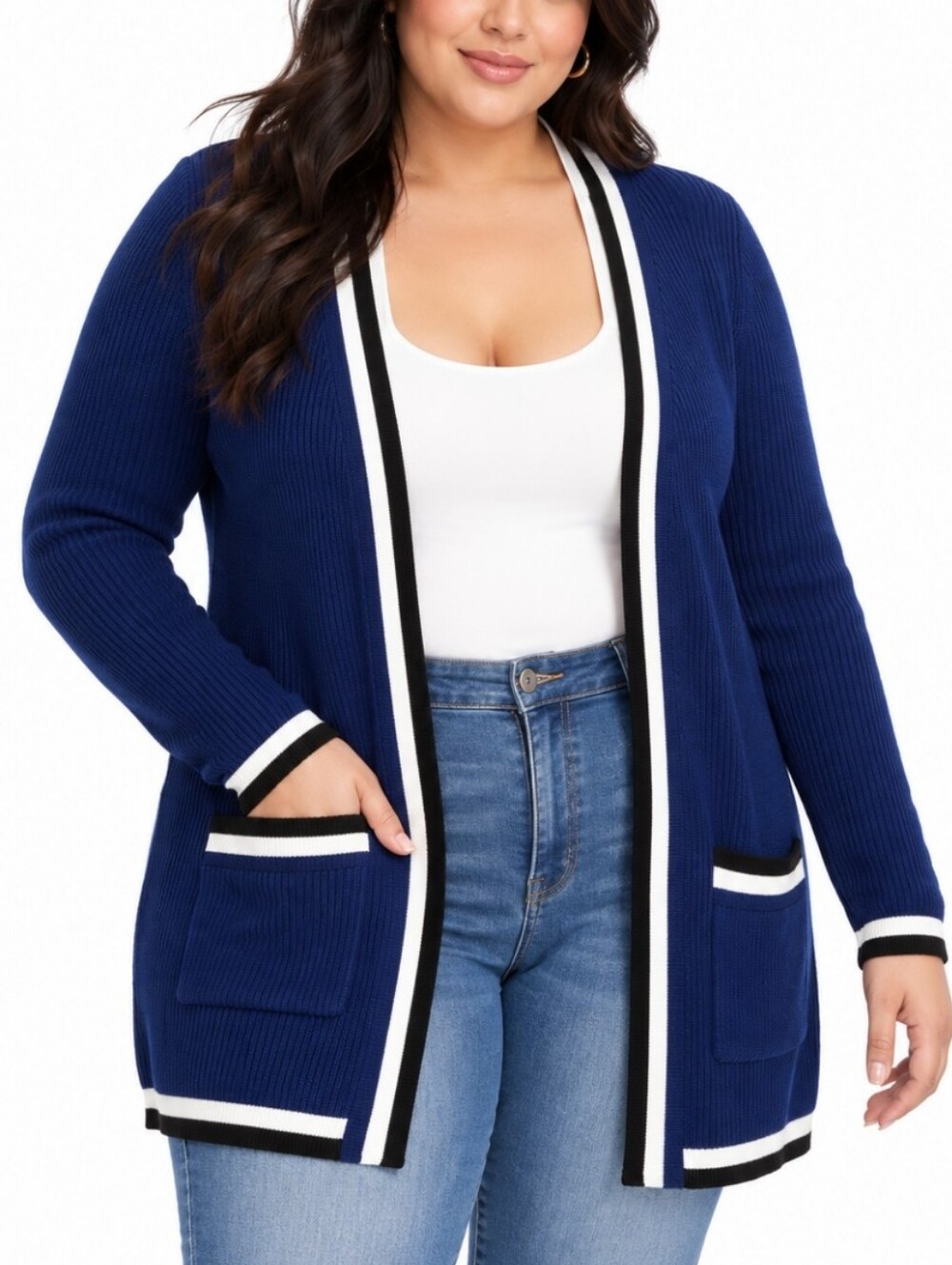 Torrid 2X Blue  Open Front Ribbed Varsity Office Day To Night Cardigan Layering